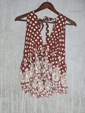 Free People Rust Polka Dot Crochet Blouse Size M